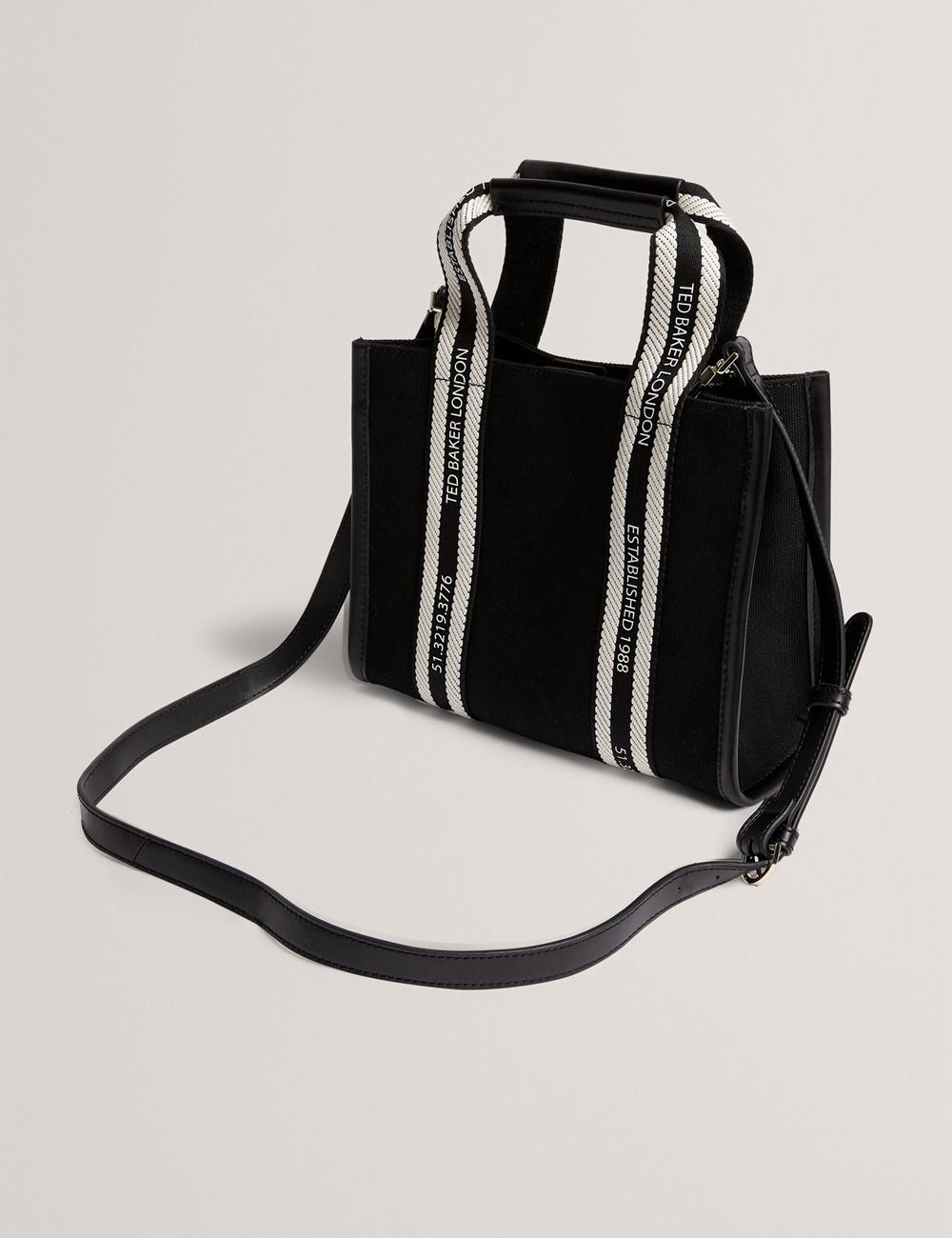Women Ted Baker GEORJEA - Branded Webbing Canvas Small Tote Bags Black | CXPK92085