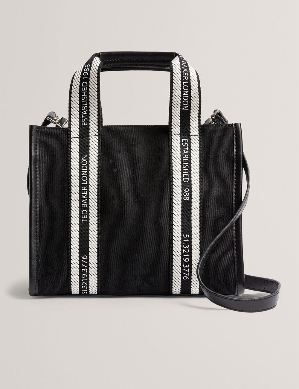Women Ted Baker GEORJEA - Branded Webbing Canvas Small Tote Bags Black | CXPK92085