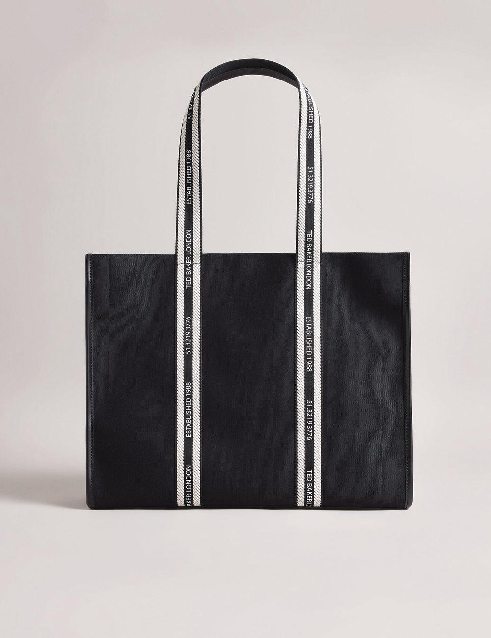 Women Ted Baker GEORJEY - Branded Webbing Canvas Large Tote Bags Black | FQHL07485