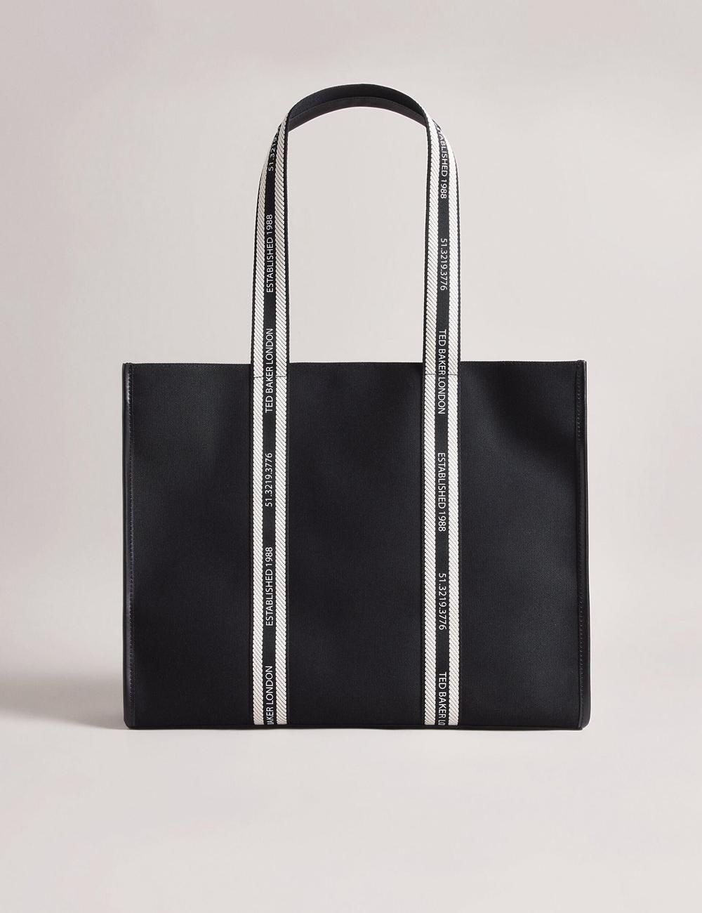 Women Ted Baker GEORJEY - Branded Webbing Canvas Large Tote Bags Black | FQHL07485