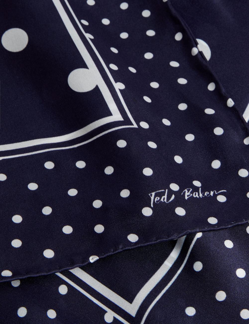 Women Ted Baker GILLS - Polka Dot Print Long Satin Silk Scarves Navy | BEHJ68074