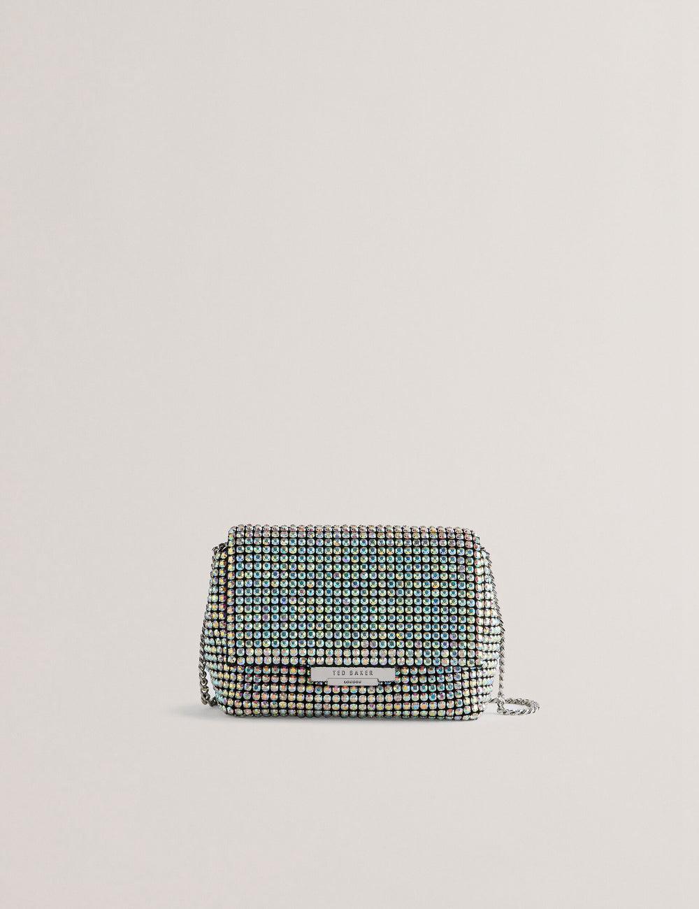 Women Ted Baker GLITERS - Crystal Embellished Mini Crossbody Bags Silver | VJRF72458