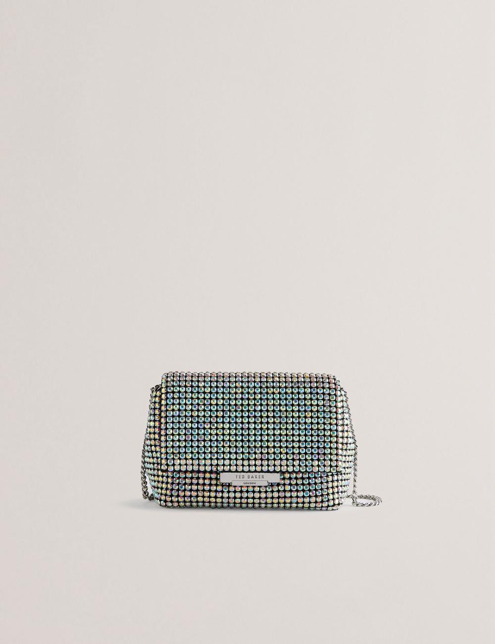 Women Ted Baker GLITERS - Crystal Embellished Mini Crossbody Bags Silver | VJRF72458
