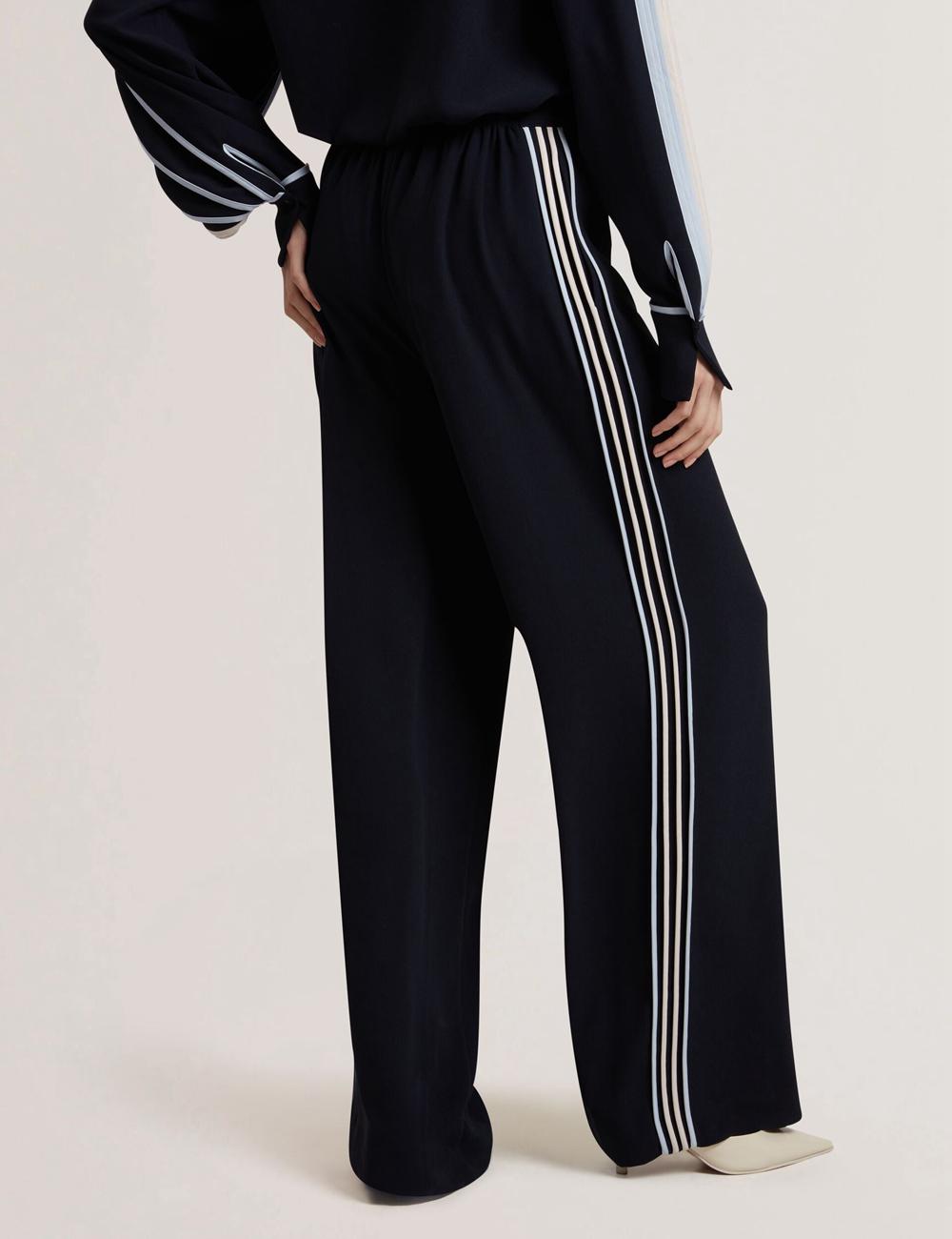 Women Ted Baker GORJJA - Piping Detail Wide Leg Crepe Trousers Navy | SJNF47289