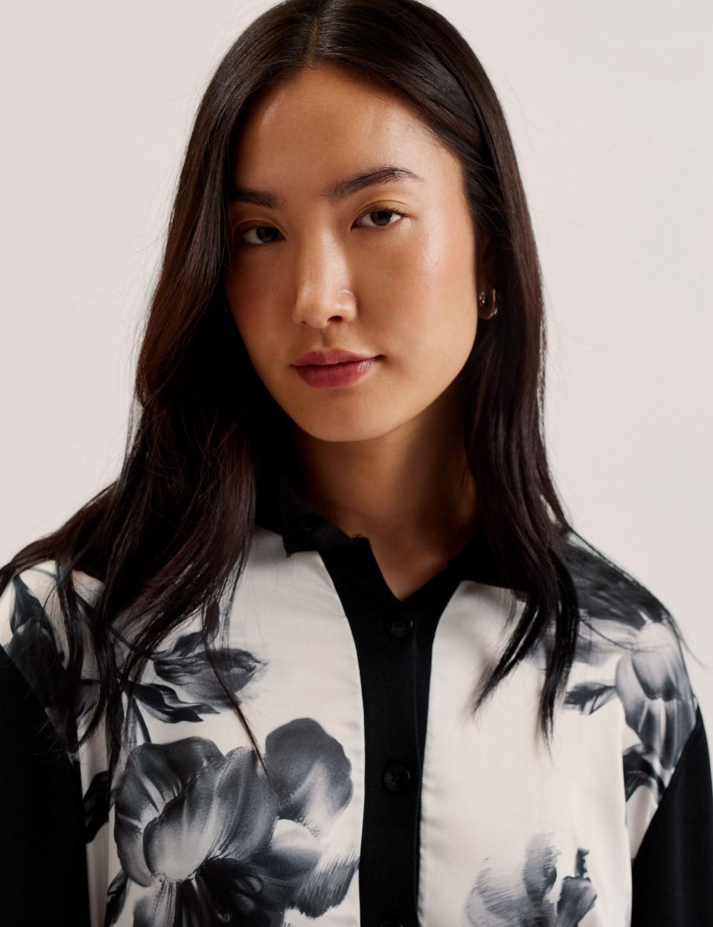 Women Ted Baker GWEENN - Monochrome Print Woven Front Cardigans Black | GMTK13498