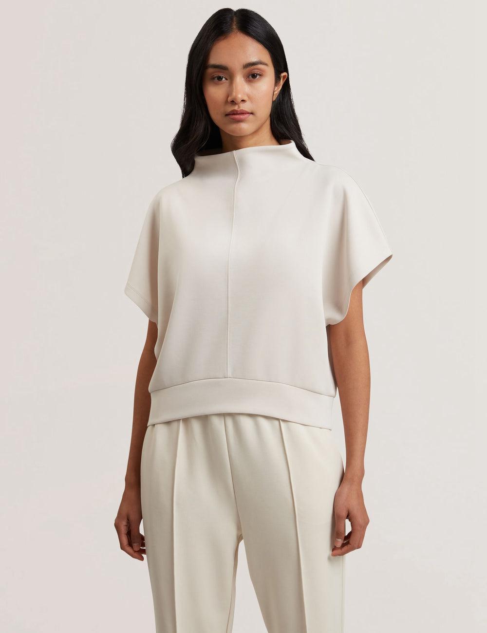 Women Ted Baker HALIYY - Funnel Neck Boxy Short Sleeve Sweatshirts Ivory | FDWE84906