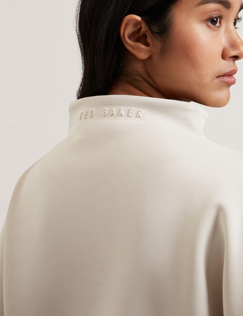 Women Ted Baker HALIYY - Funnel Neck Boxy Short Sleeve Sweatshirts Ivory | FDWE84906