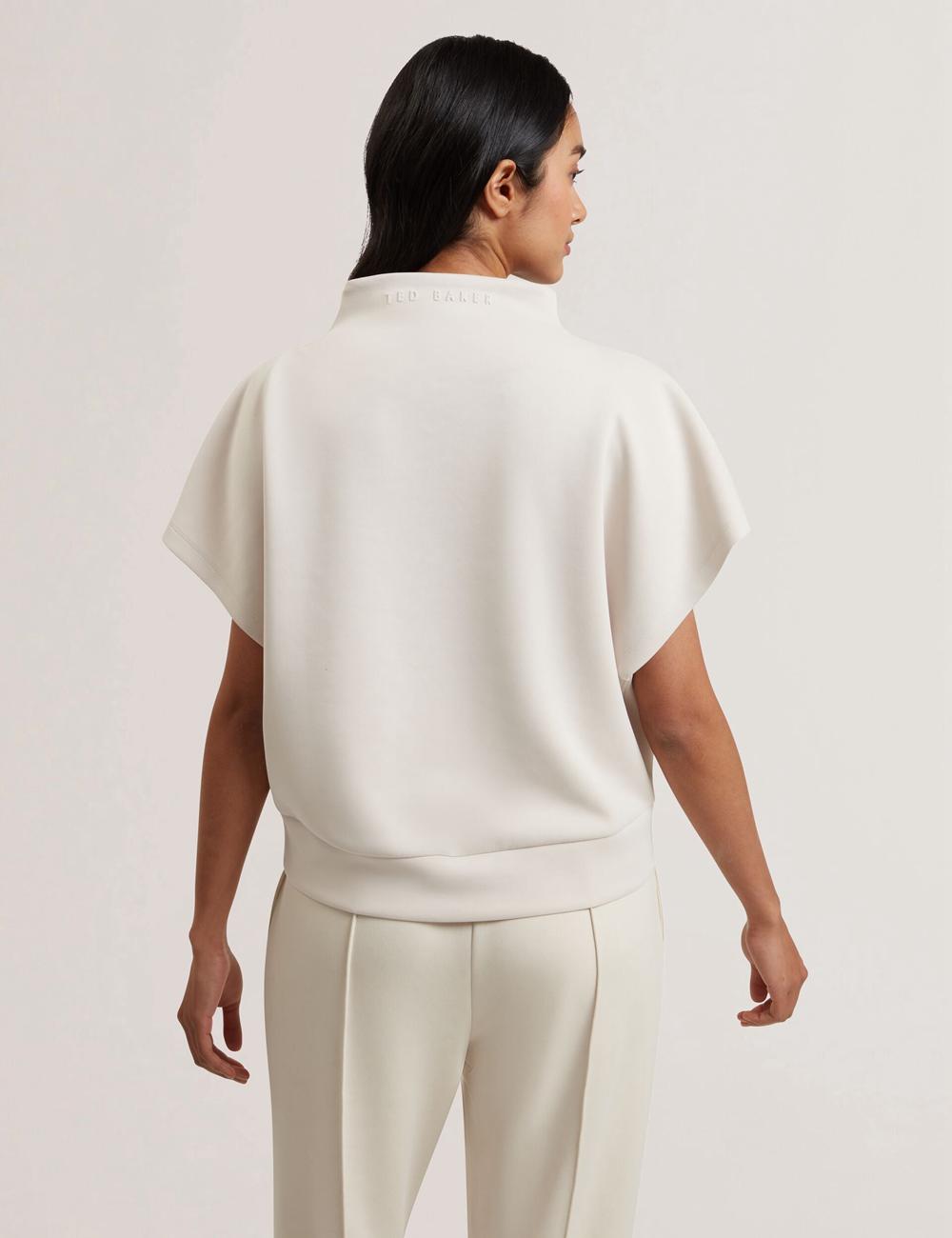 Women Ted Baker HALIYY - Funnel Neck Boxy Short Sleeve Sweatshirts Ivory | FDWE84906