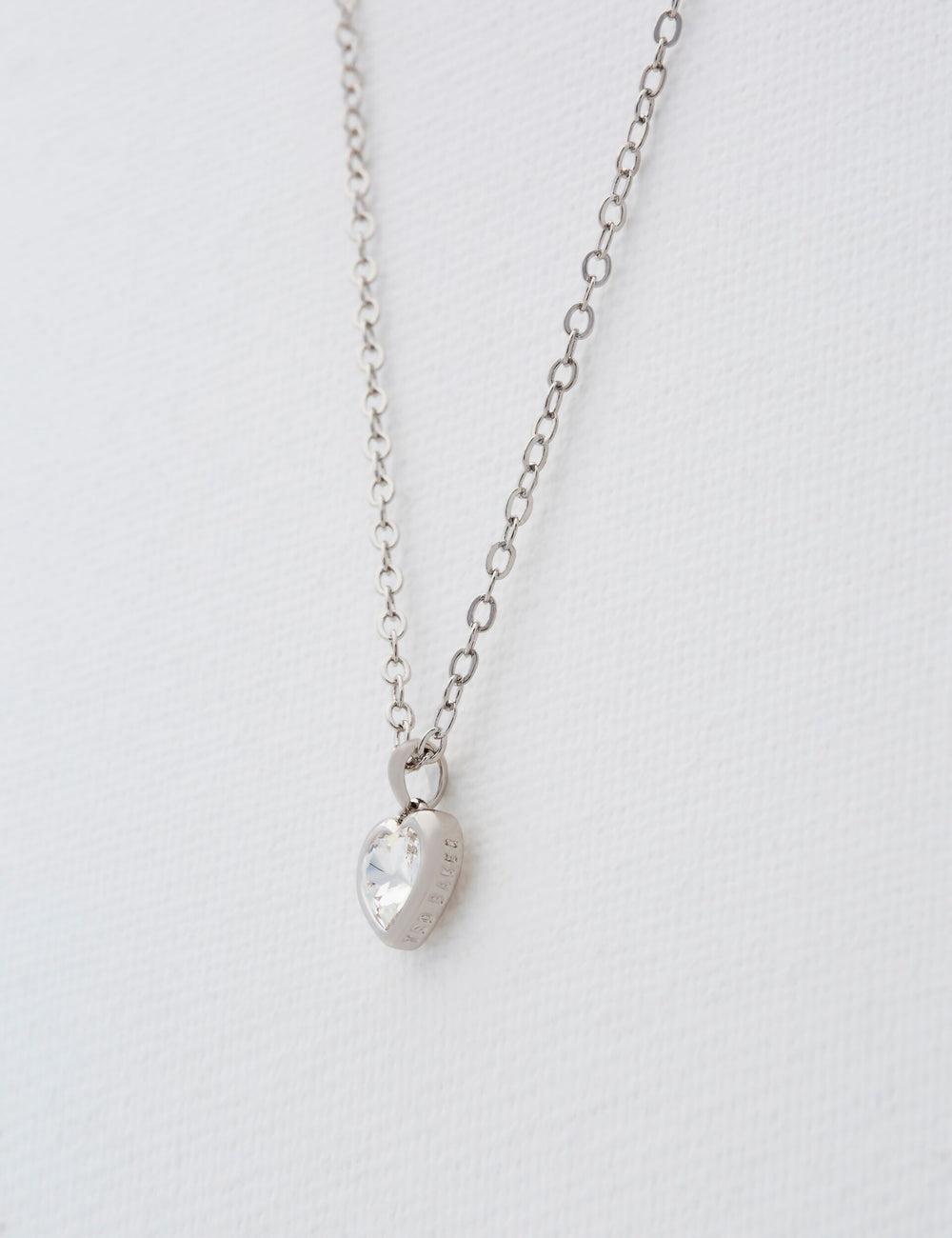 Women Ted Baker HANNELA - Solitaire Crystal Heart Pendant Necklaces Silver | GPYD80157