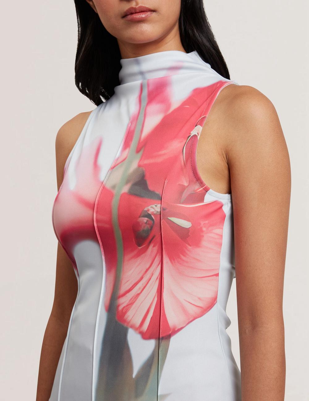 Women Ted Baker HARPLNN - Floral High Neck Jersey Tank Tops Blue | TIVO34680