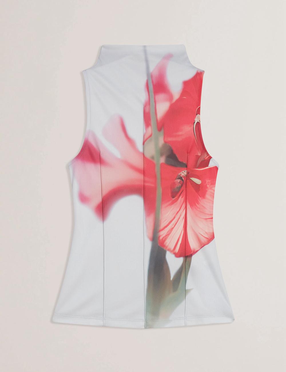 Women Ted Baker HARPLNN - Floral High Neck Jersey Tank Tops Blue | TIVO34680
