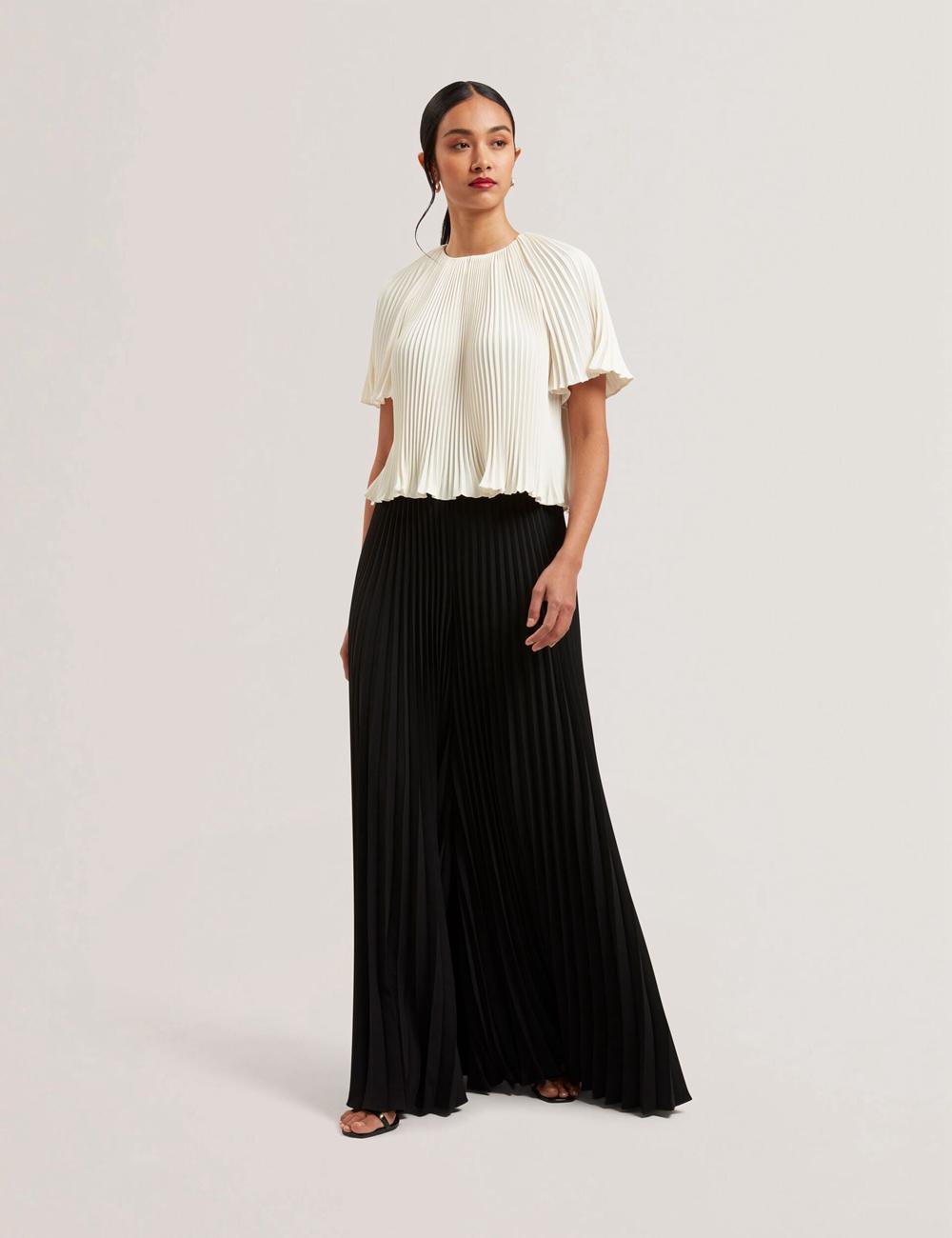 Women Ted Baker HARYX - Pleated Wide Leg Palazzo Trousers Black | HXKG80427