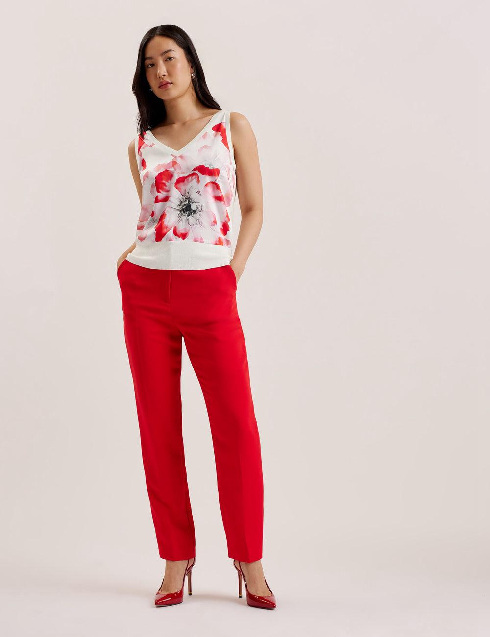 Women Ted Baker HEIDIII - Printed Panel V-Neck Knitted Vest Tank Tops Ivory | PJRT47902
