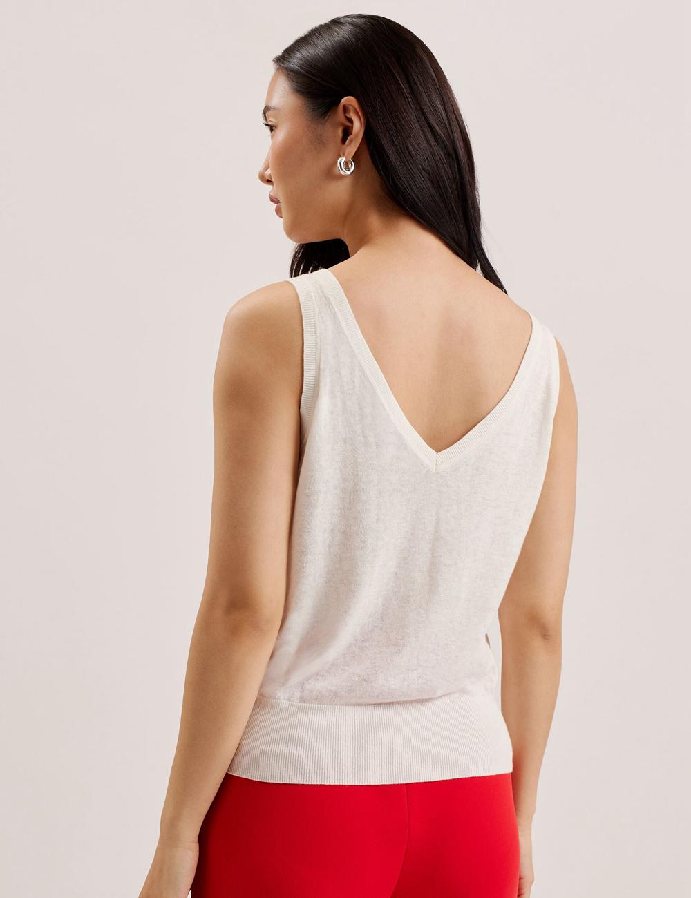 Women Ted Baker HEIDIII - Printed Panel V-Neck Knitted Vest Tank Tops Ivory | PJRT47902