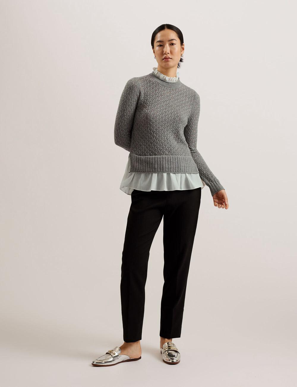 Women Ted Baker HOLINAS - Pointelle Knit With Shirt Hem Jumpers Grey | ZLVG92518