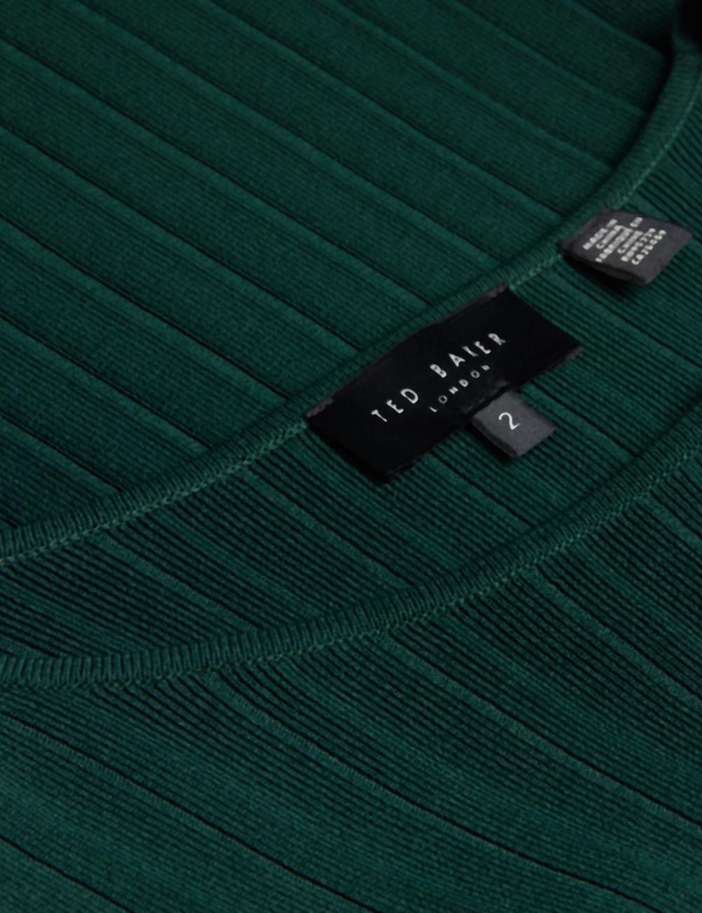 Women Ted Baker IIVANNA - Ribbed Knit Top With Fluted Short Sleeves Jumpers Dk-Green | AXVN21357