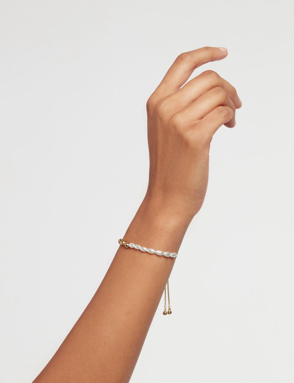 Women Ted Baker INELA - Island Pearl Bead Adjustable Bracelets Gold | YOMF48329