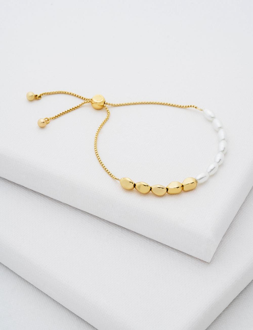 Women Ted Baker INELA - Island Pearl Bead Adjustable Bracelets Gold | YOMF48329