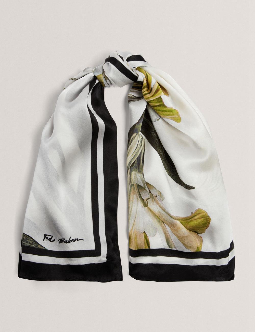 Women Ted Baker IRISSI - Floral Graphic Print Square Silk Scarves Ecru | GZFR95038