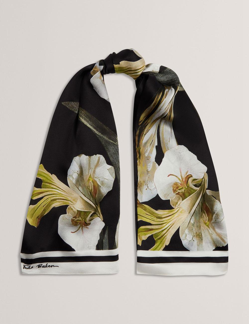 Women Ted Baker IRISSO - Floral Graphic Textured Long Silk Scarves Black | XEVP14763