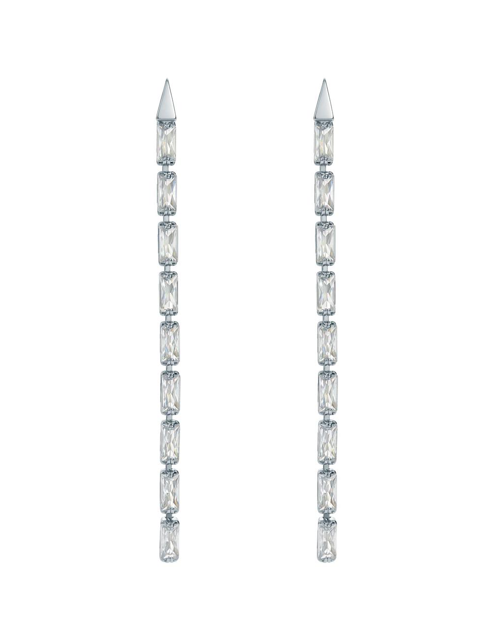 Women Ted Baker ISALIE - Baguette Crystal Long Drop Earrings Silver | GYFJ07953