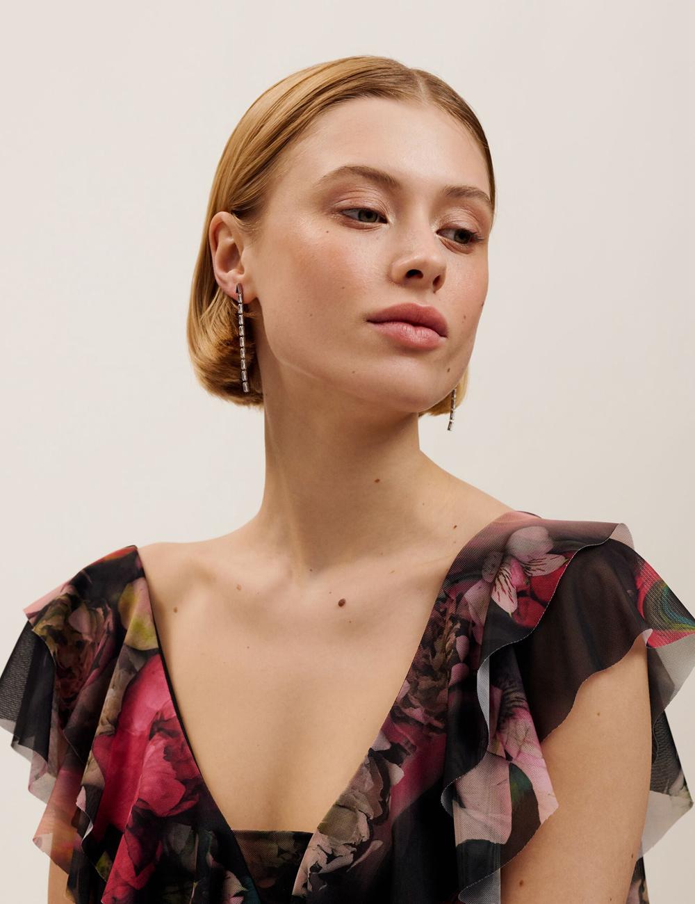 Women Ted Baker ISALIE - Baguette Crystal Long Drop Earrings Silver | GYFJ07953