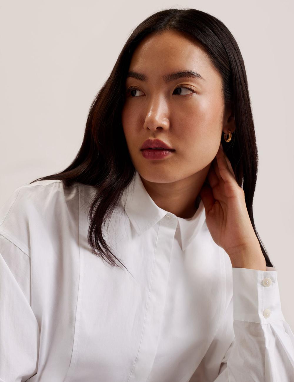 Women Ted Baker IZOTE - Oversized Drop Shoulder Bib Detail Casual Shirts White | JCYH14782