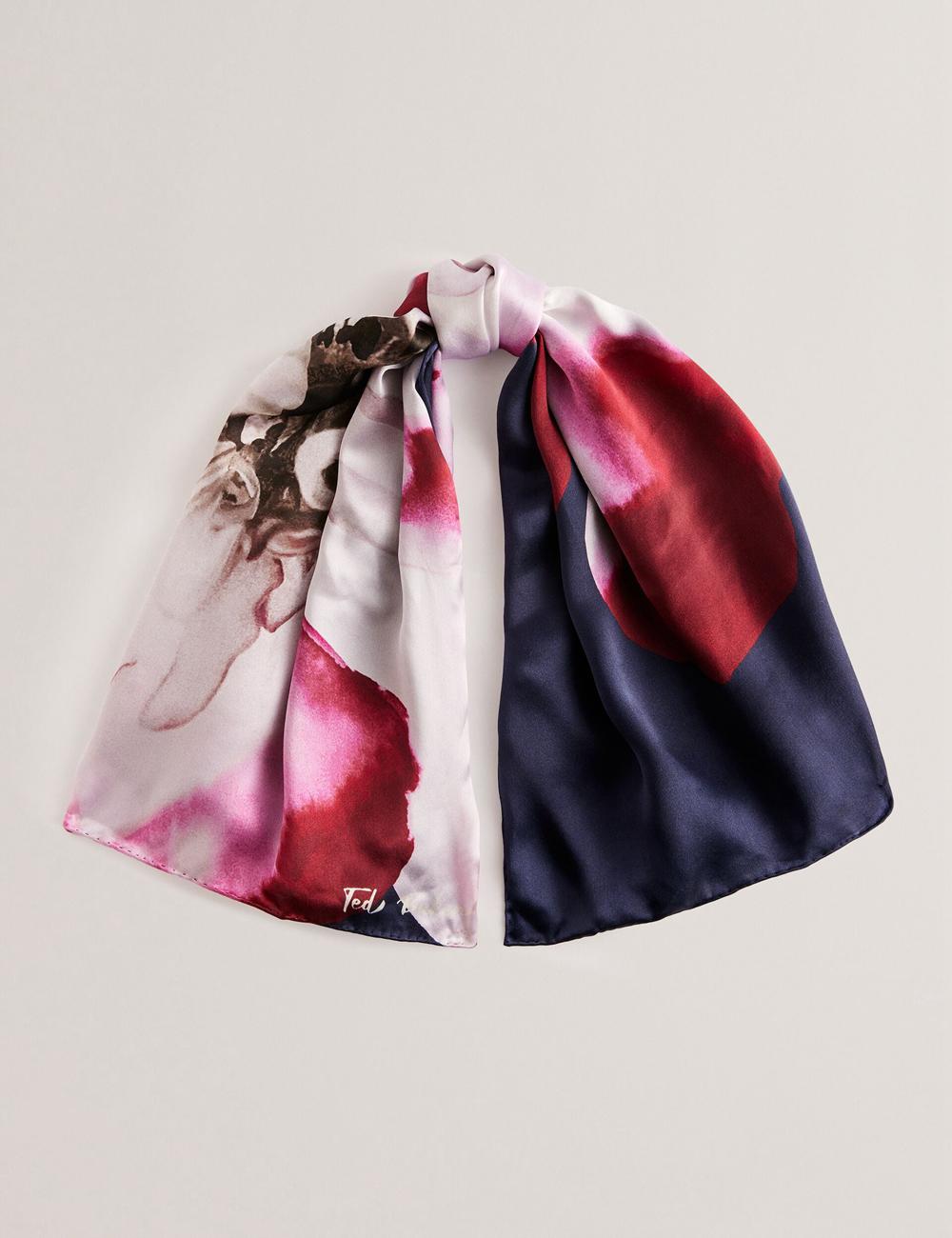 Women Ted Baker JANICES - Placement Floral Print Silk Square Scarves Dk-Blue | CGTU12785