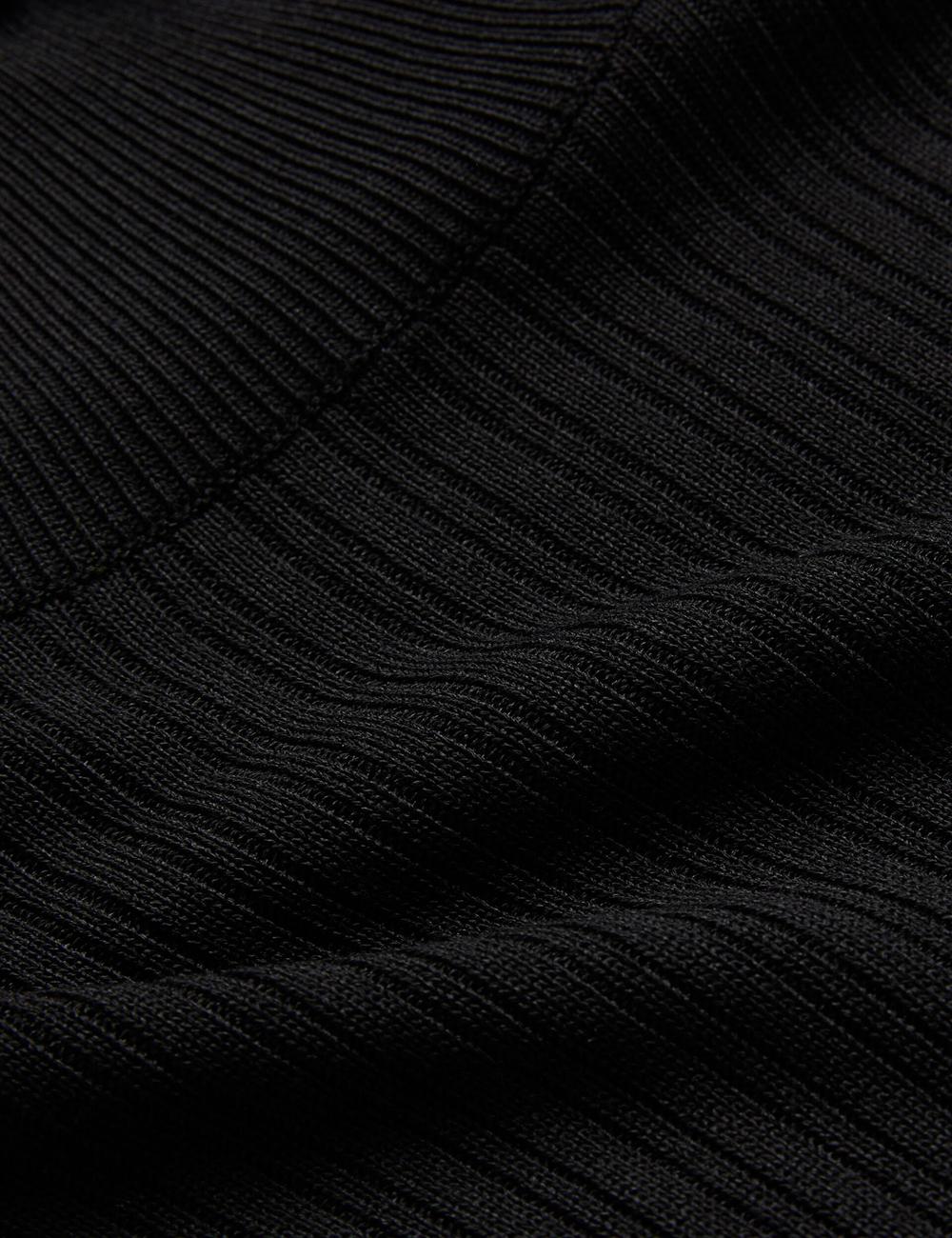 Women Ted Baker JANITTT - Ruffle Trim High Neck Ribbed Jumpers Black | XOPB28614
