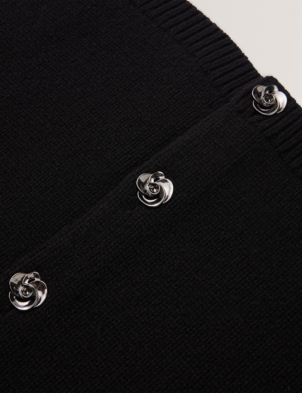 Women Ted Baker JAYCEY - Rose Button Knitted Crew Neck Cardigans Black | XYAE21870