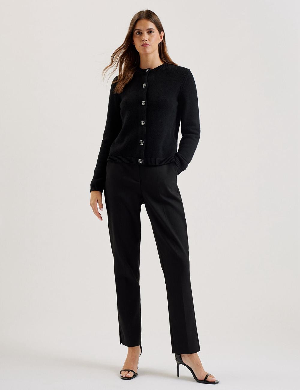 Women Ted Baker JAYCEY - Rose Button Knitted Crew Neck Cardigans Black | XYAE21870