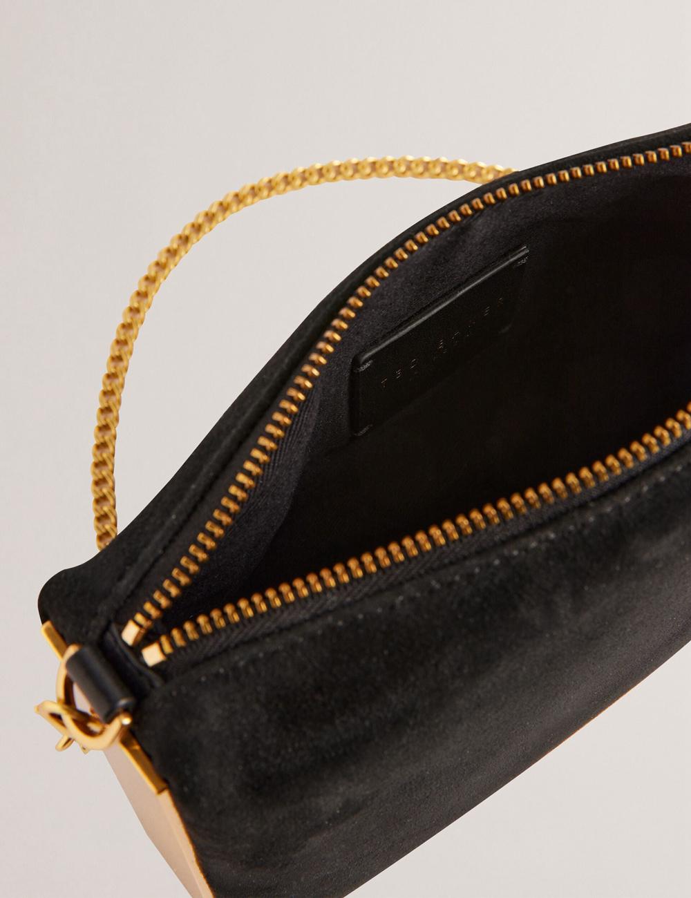 Women Ted Baker JEINER - Suede Clutch With Hardware Sides Clutch Bag Black | CIBL53926