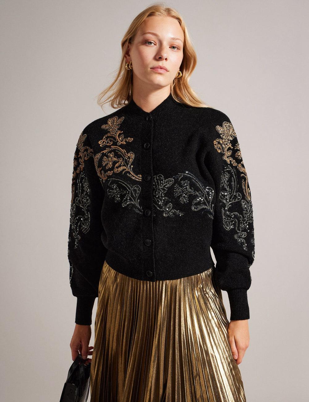 Women Ted Baker JENIIYY - Sequin Embellished Wool Bomber Cardigans Grey | SQPE76240