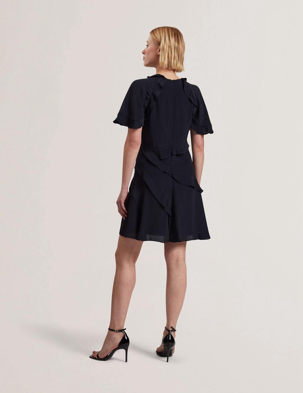 Women Ted Baker JOJII - Frill Trim Angel Sleeve Mini Dresses Navy | DUBW81052
