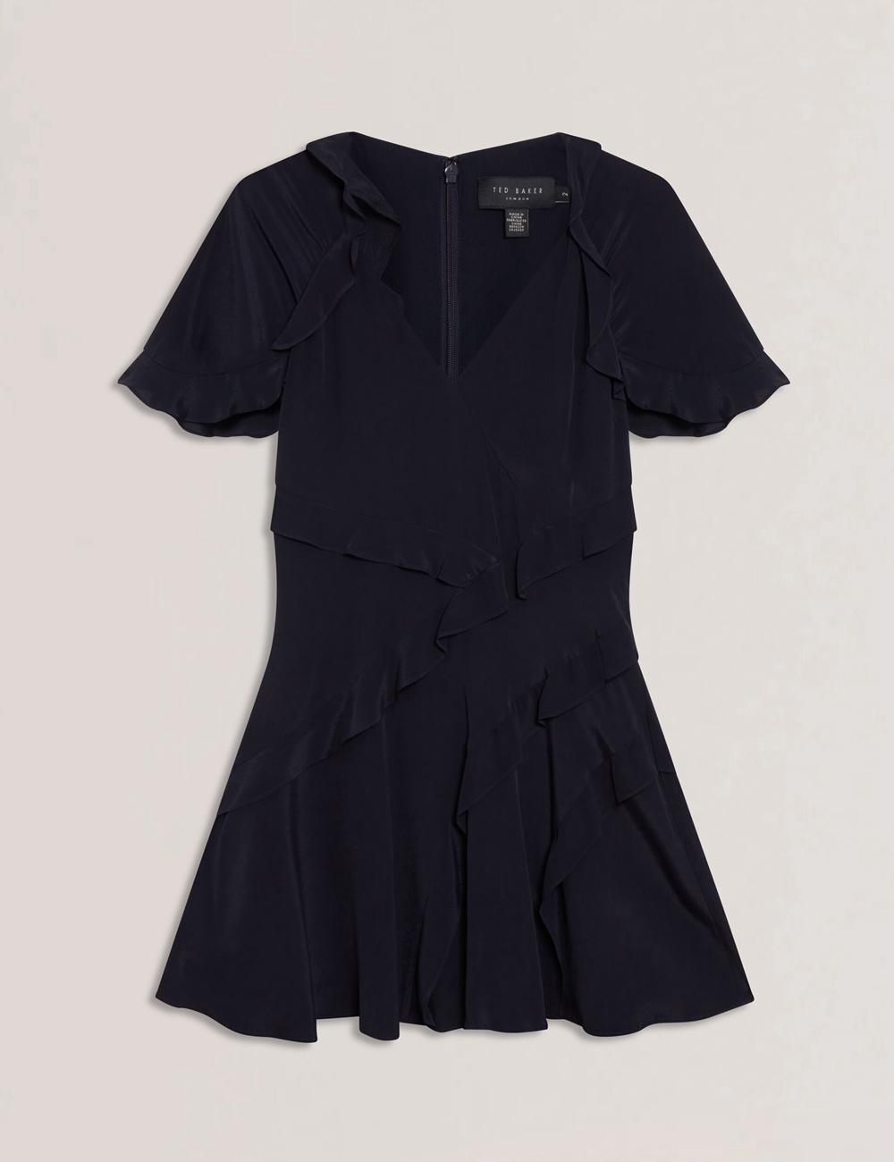 Women Ted Baker JOJII - Frill Trim Angel Sleeve Mini Dresses Navy | DUBW81052