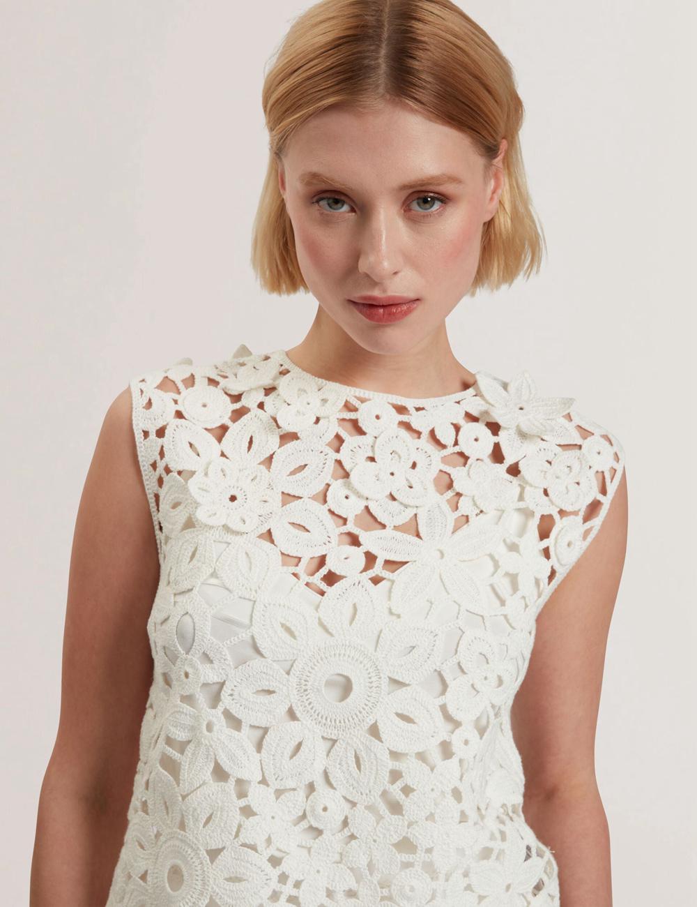 Women Ted Baker JOYYRA - Floral Crochet Knit Sleeveless Tops White | JDUT07452