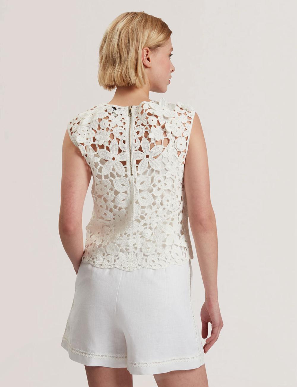 Women Ted Baker JOYYRA - Floral Crochet Knit Sleeveless Tops White | JDUT07452