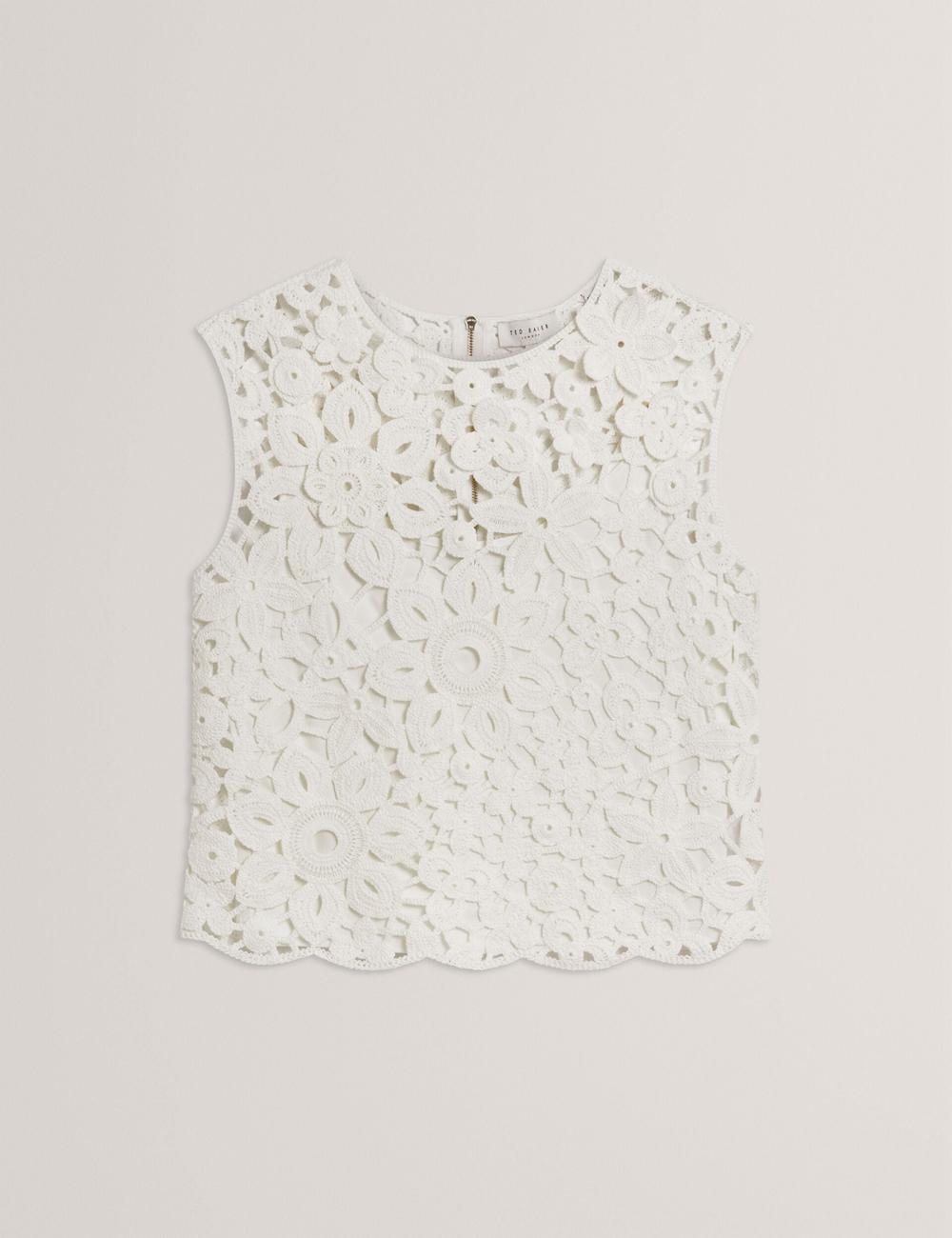 Women Ted Baker JOYYRA - Floral Crochet Knit Sleeveless Tops White | JDUT07452
