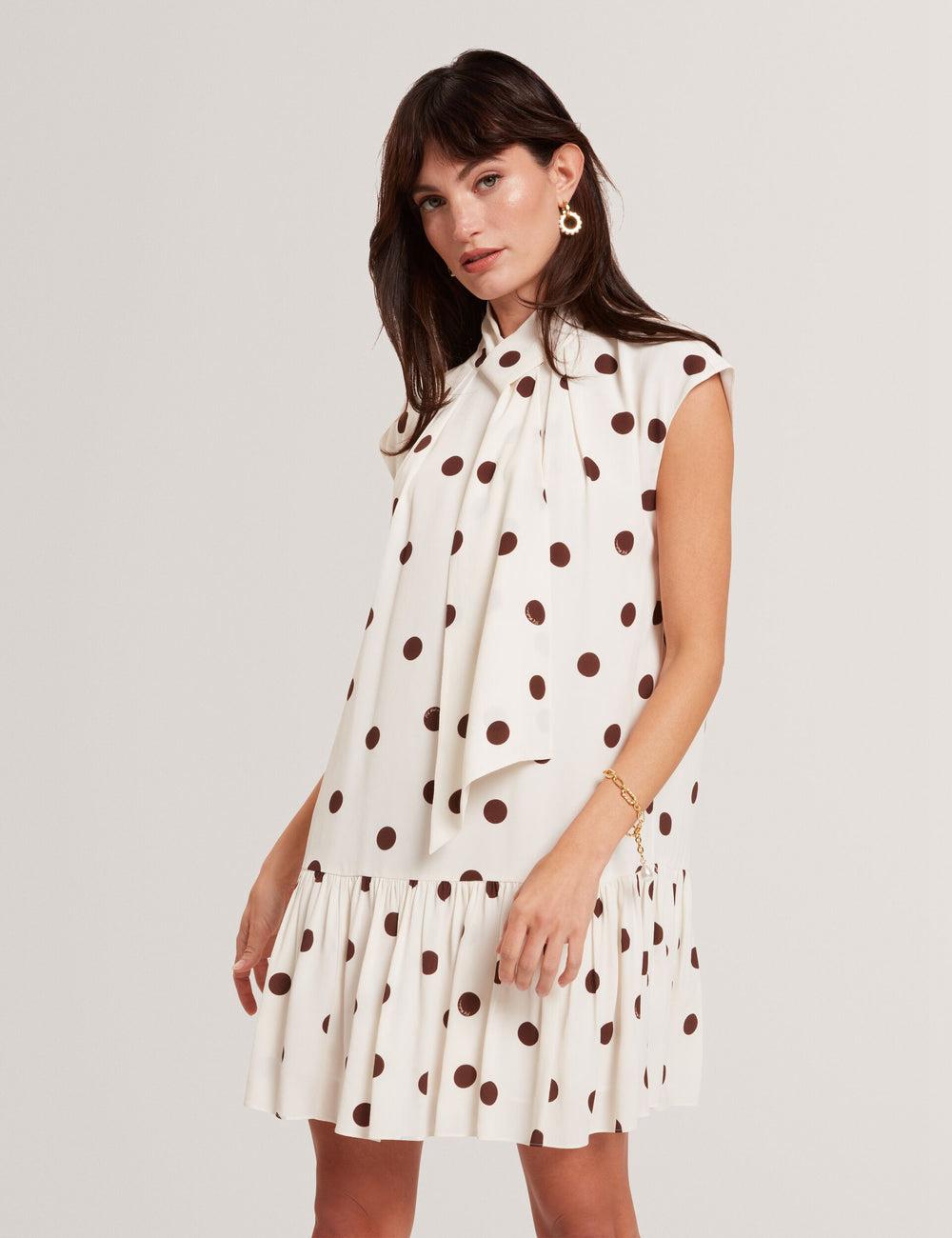 Women Ted Baker JUTUVA - Polka Dot Neck Shift Mini Dresses Ivory | OMFQ39281