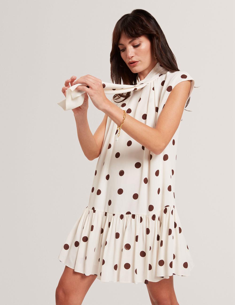 Women Ted Baker JUTUVA - Polka Dot Neck Shift Mini Dresses Ivory | OMFQ39281