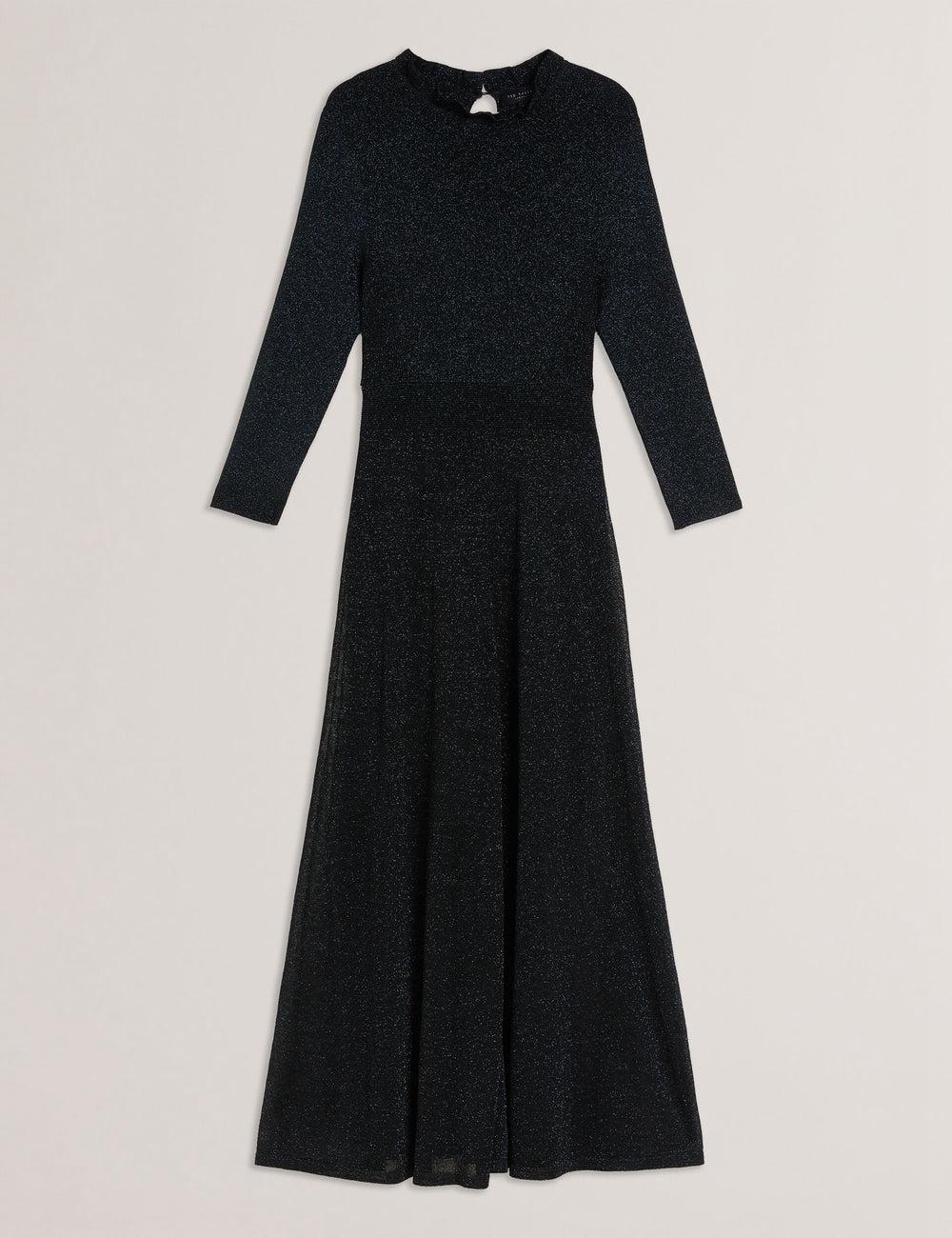 Women Ted Baker KANNIE - Metallic Knit Flowy Midi Dresses Black-Teal | ASJF08194
