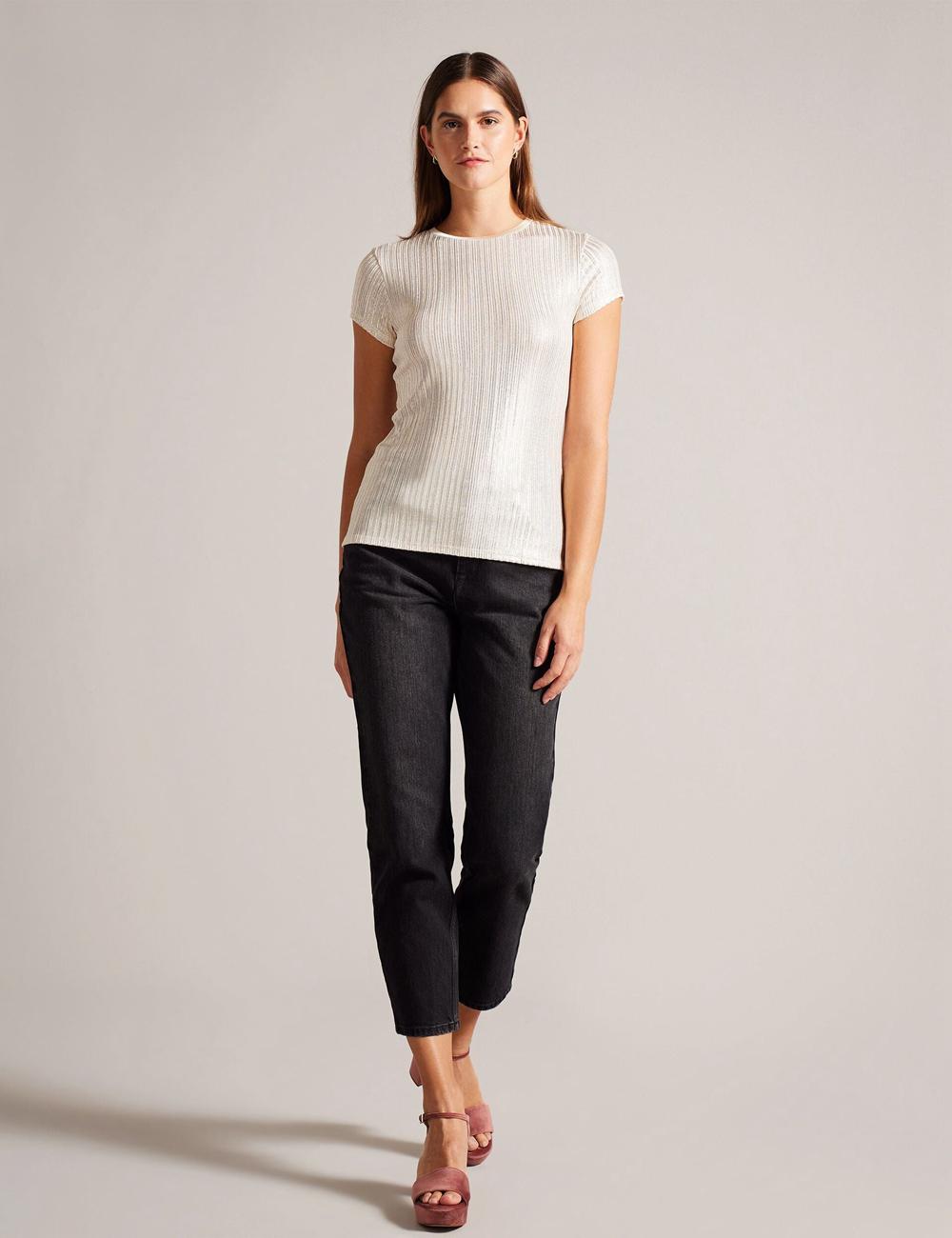 Women Ted Baker KATRINO - Metallic Short Sleeve Crew Neck Tops Gold | IJLX89142