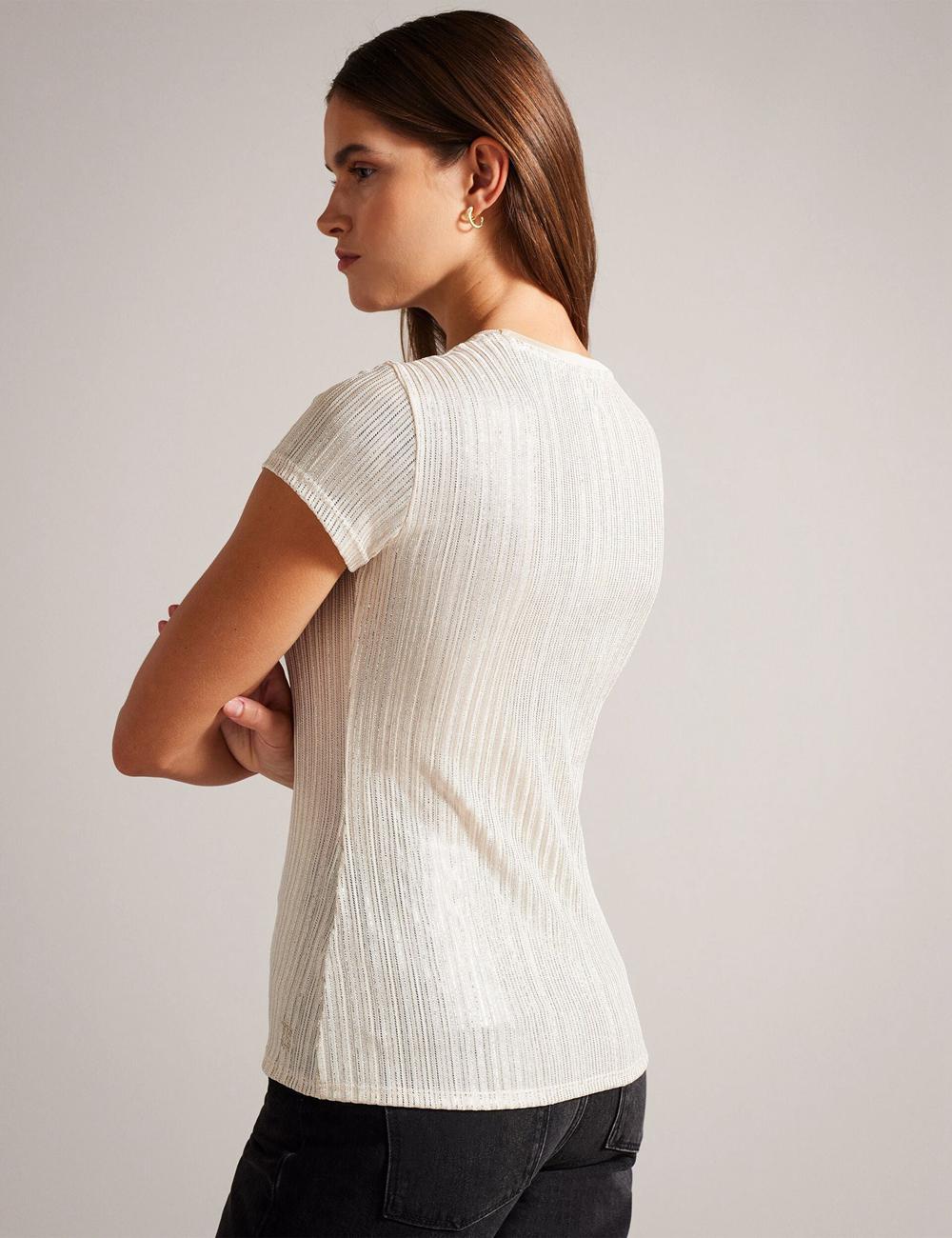 Women Ted Baker KATRINO - Metallic Short Sleeve Crew Neck Tops Gold | IJLX89142