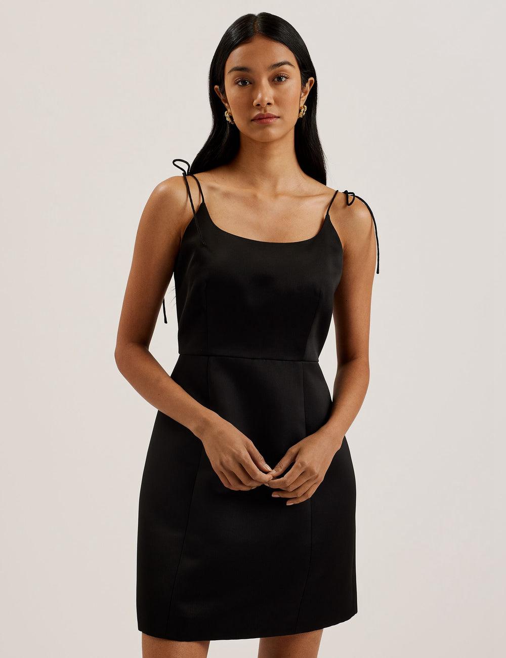 Women Ted Baker KAVALA - Strap Square Neck Mini Dresses Black | LGIR59782