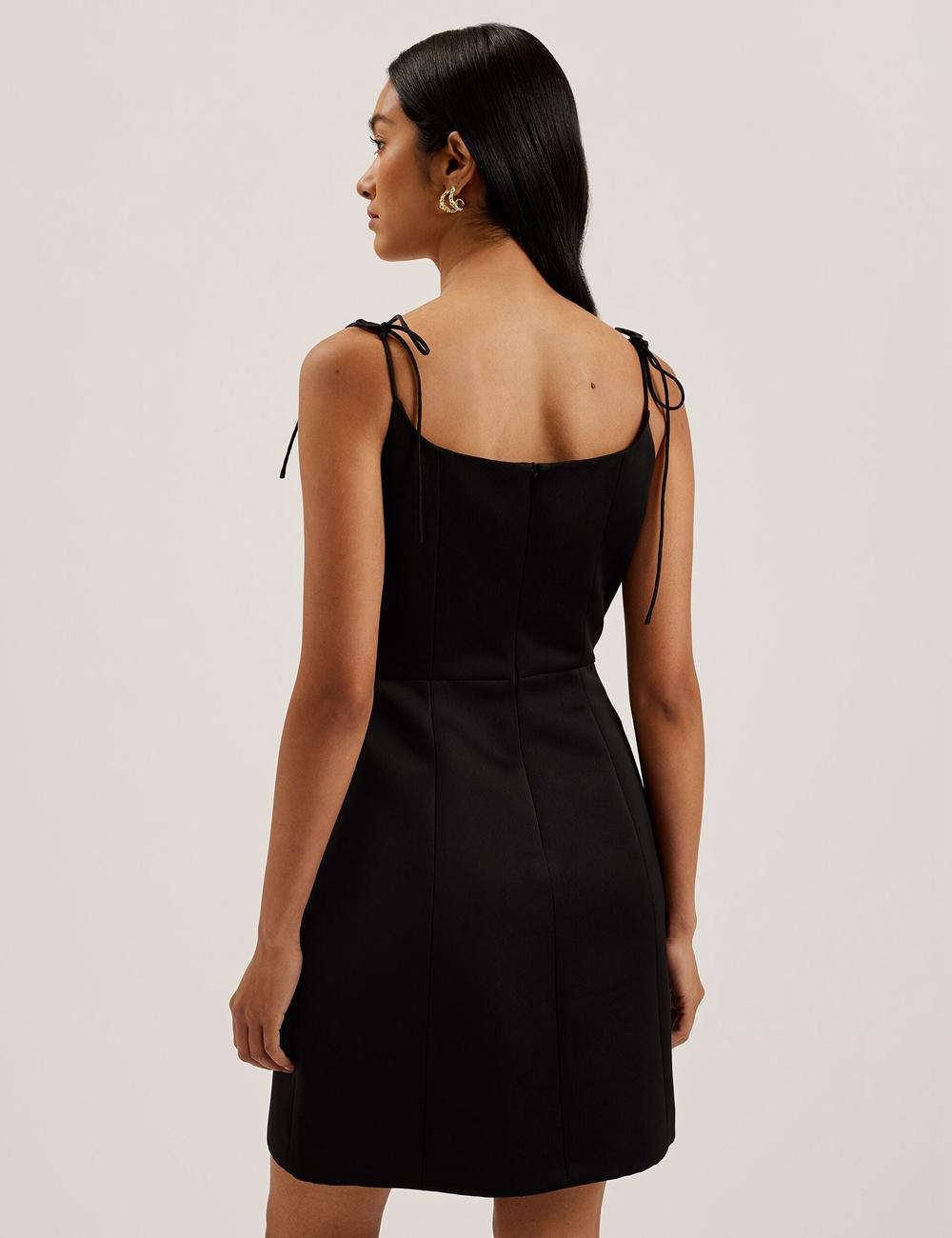 Women Ted Baker KAVALA - Strap Square Neck Mini Dresses Black | LGIR59782