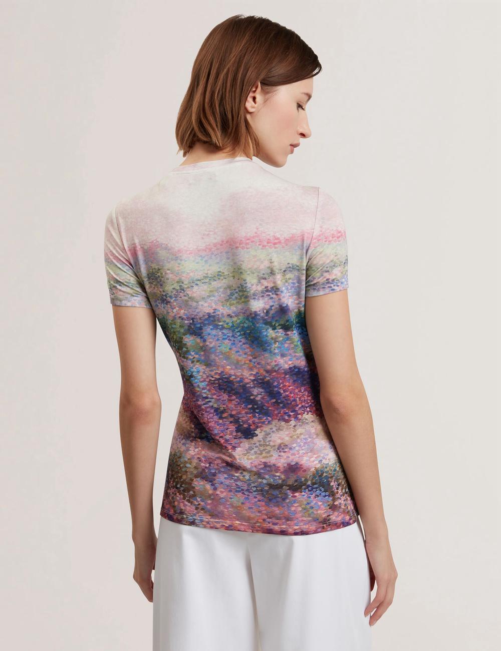 Women Ted Baker KAYTTE - Painted Print Crew Neck Fitted T-Shirts Mid-Pink | REBQ75420