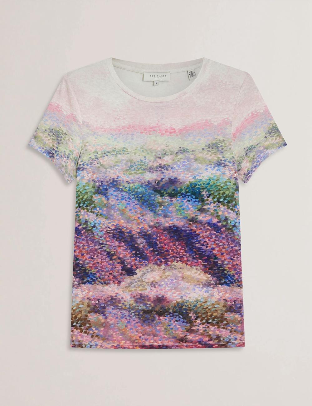 Women Ted Baker KAYTTE - Painted Print Crew Neck Fitted T-Shirts Mid-Pink | REBQ75420