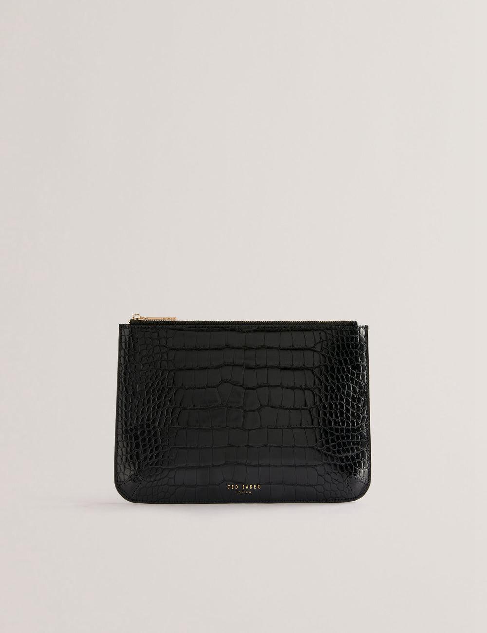 Women Ted Baker KELLIII - Croc Texture Passport Cover And Travel Pouch Travel Wallets Black | TLDI81592