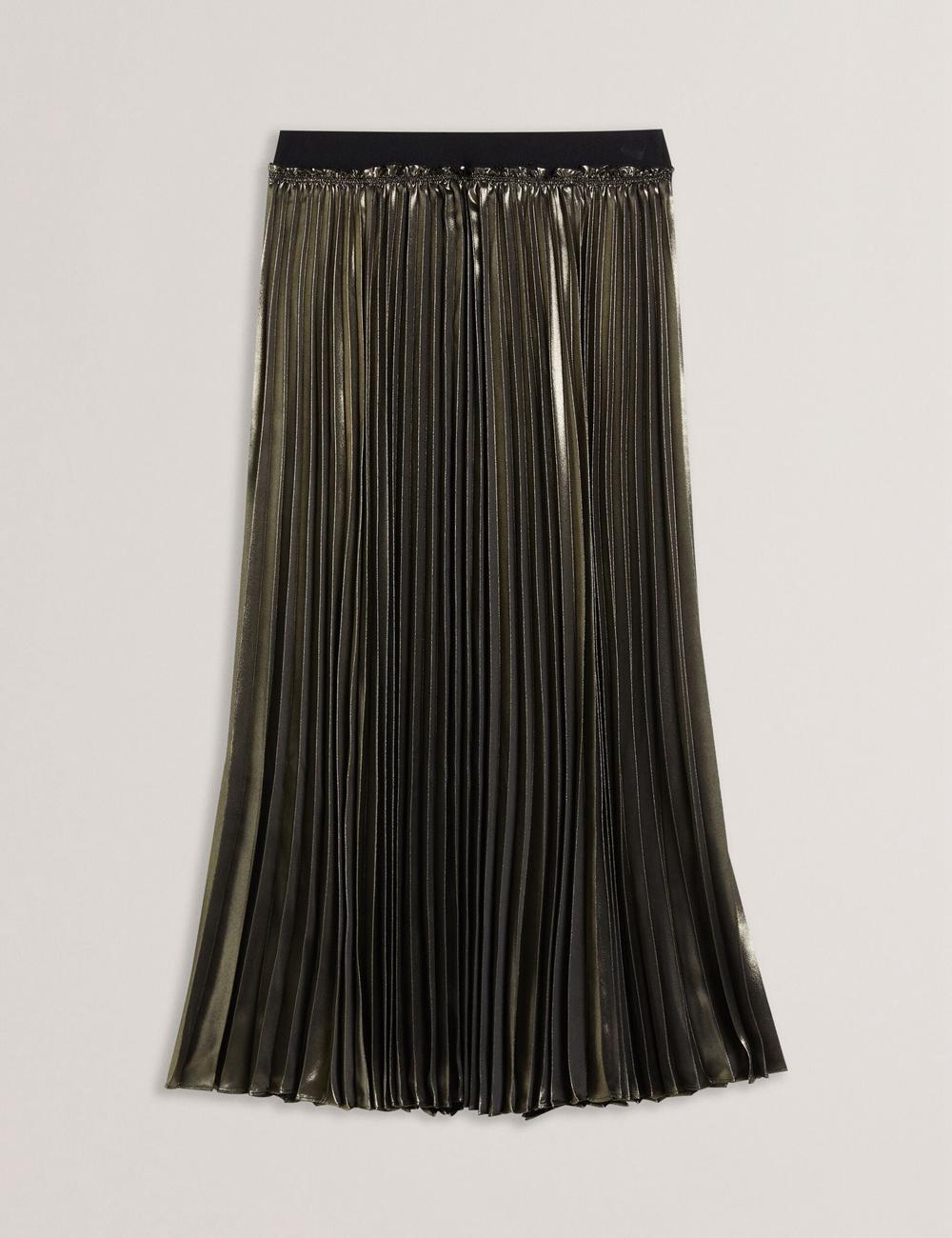 Women Ted Baker KESE - Metallic Pleated A-Line Midi Skirts Gold | EDUB85069