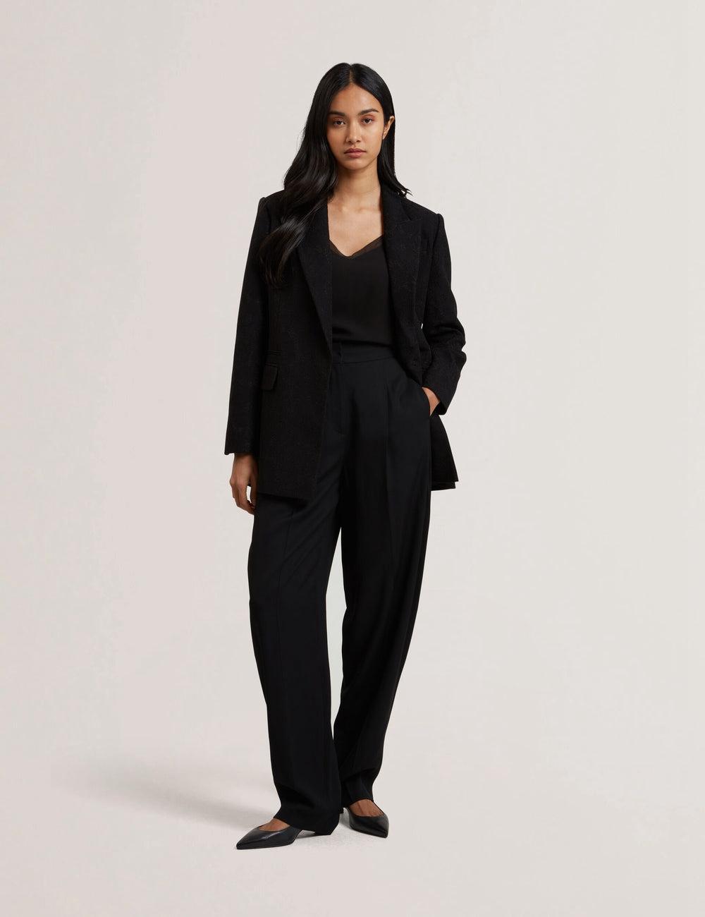 Women Ted Baker KIOLLI - Wool Blend Barrel Leg Tailored Trousers Black | ODBY91875